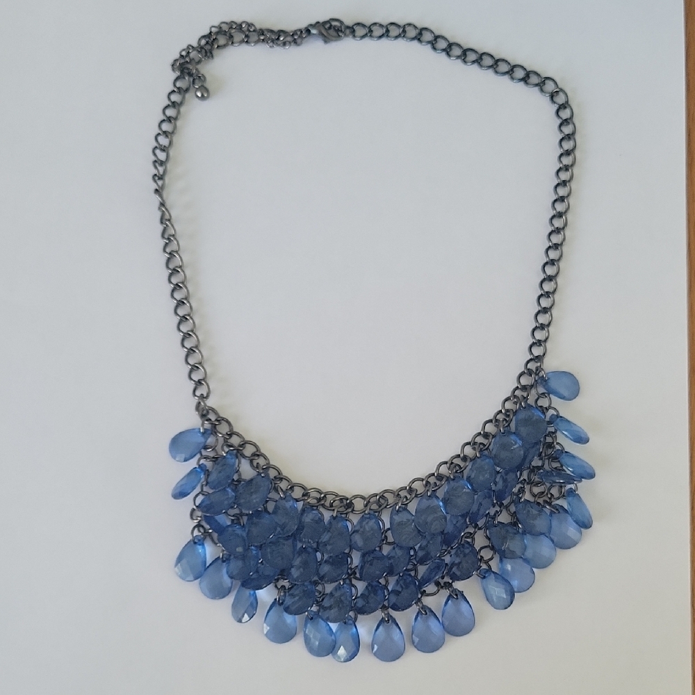 Blue Cascade Necklace with Teardrop Accents